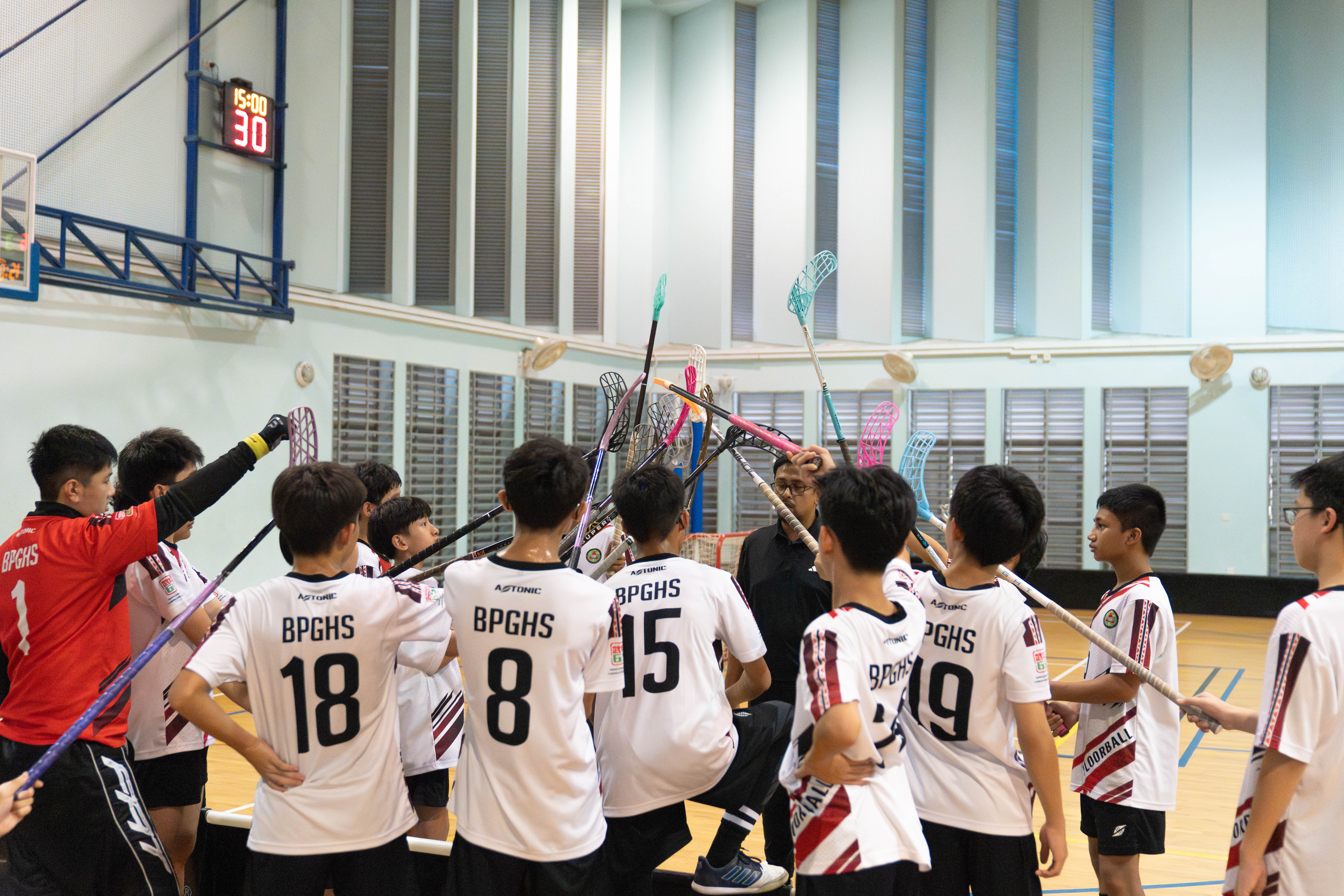 Players doing a cheer